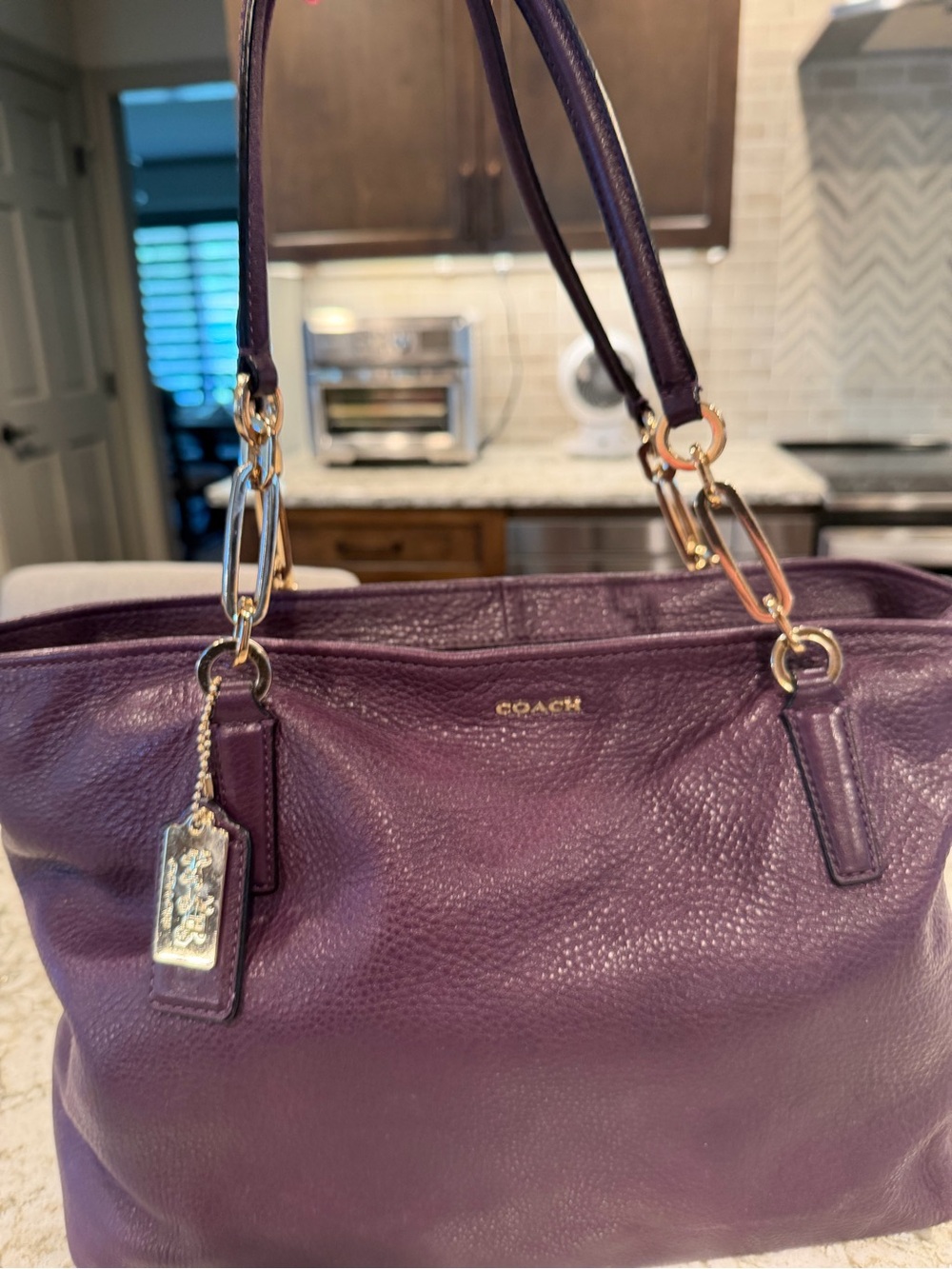 Coach Purple Leather Shoulder Bag with Gold-Tone Hardware